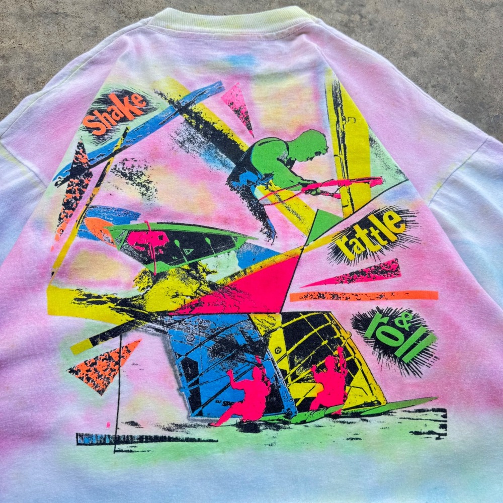 Vintage 90s Abstract Design Art Rock Innerlight Windsurf Tie Dye Tee XL (f1)